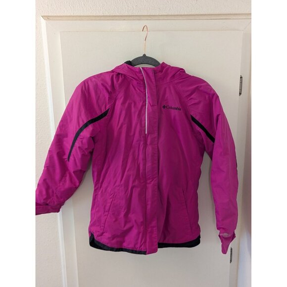 Columbia Girls Pink Hooded Waterproof Jacket With Velcro Cuffs & Pockets Size M - Picture 1 of 10